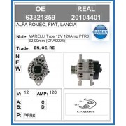 RE20104401OE - 63321859  ALTERNATORE MARELLI NUOVO 12V 120AH CON PULEGGIA PFR6 D.62mm (CPA0094) FIAT AUTO ALFA ROMEO LANCIA 
